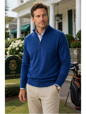 John Smedley Sweater Men XXL 1/4 Zip Pure Wool British Fine Guage Old Money Blue